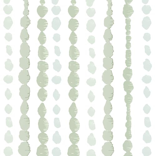 Naphite Green and White Peel and Stick Wallpaper Boho Contact Paper for Cabinet Drawer Striped Self Adhesive Removable Wallpaper for Bedroom Modern Dot Nursery Kid Waterproof Shelf Liner17.3inW 197inL