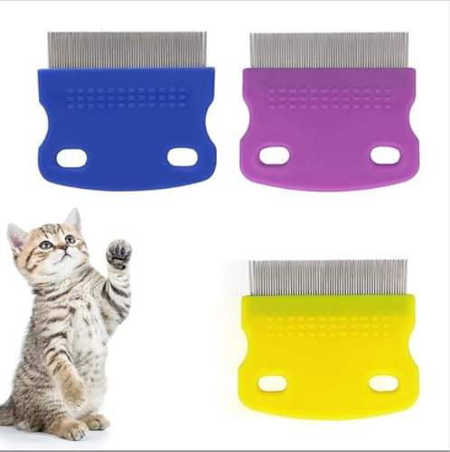 LuckyOpt Pet Floh Kamm, 3-teiliger Edelstahl Floh Kamm, Floh Leck Kamm zum Entfernen von Haaren, Geeignet für kleine und mittlere Haustiere (S)