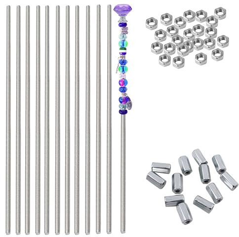 Lot de 12 tiges filetées M4 de 200 mm avec 24 écrous hexagonaux M4 x 200 mm en Acier Inoxydable 304 Entièrement tige filetée goujons pour Tiges de jardin en perles