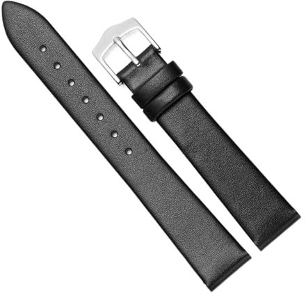 Chlikeyi Uhrenarmband Slim Uhrenarmband Damen Unisex Kalbsleder Echtleder Uhrenkette, Schwarz Silber 1, 9 mm