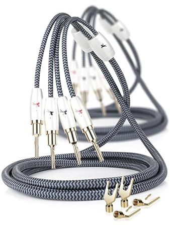 Impeto Câbles pour Enceintes avec Connecteurs Cable Enceinte hifi 6N OFC Câble de Haut-parleur Hifi, Fiche Banane Remplaçable, 14AWG, Pour Systèmes Hi-Fi, Home-cinéma (2PCS / Kit-2 m)
