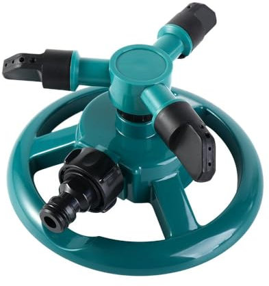 Vctitil Irrigatore per prato rotante a 360 gradi, irrigatore da giardino a 3 bracci, spruzzatore automatico per un'ampia area, 15 x 15 x 8,5 cm (verde)