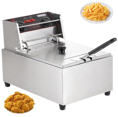 RUYICZB 2500W Friggitrice Elettrica da Banco con Cestello Rimovibile Friggitrici Commerciali Friggitrice con Controllo della Temperatura 60 Minuti Timer per Ristorante Uso Domestico,Single Tank