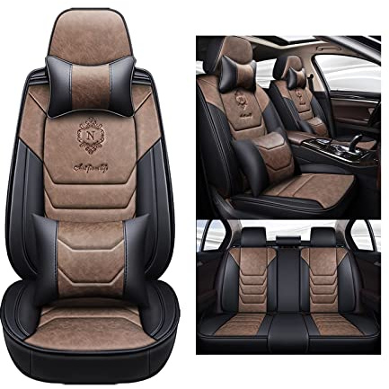 Eunncu Autositzbezüge komplettes Set Universal in Stylish Design | Schonbezüge für Vordersitze und Rückbank | Auto Sitzbezüge Airbag Kompatibel | Premium Wasserdicht Sitzbezug, Kaffee Luxus