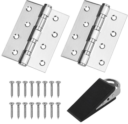 LEAUM Edelstahl Scharniere Klappbar 3 Stück Set, Türscharniere (100x74mm) für Holztüren Schwerlast Türangeln Edelstahl mit Türstopper Keil Gummi für Innen und Außentüren