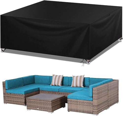 Coperture per Mobili da Giardino, 420D Oxford Copertura Tavolo Sedie Esterno Telo Copri Tavoli da Terrazza Quadrato Impermeabile Anti-UV Antivento Copertura da Tavolo da Giardino 200x200x85cm