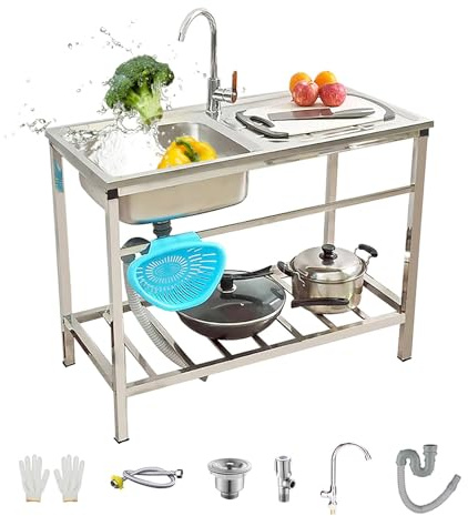 Lavabo Da Esterno Lavello Cucina Commerciale Indipendente Lavello in Acciaio Inox 1 Vasca, Lavabo di Utilità con Rubinetto E Gocciolatoio, Robusto E Stabile, Lavabo Lavanderia (Size : 75x40xH75cm)