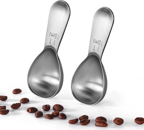 U-Taste Kaffeelöffel aus 18/8 Edelstahl, Robuste Metall-Messlöffel mit kurzem Griff für gemahlene Kaffeebohnen, Pulver, Espresso, Tee, Zucker, Mehl (15ml, 2er-Set)