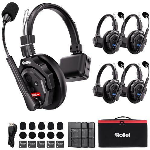 Rollei XTALK X5 Intercom Headsets 2,4GHz Kabelloses Kommunikationssystem 350M Reichweite 20H Gegensprechanlage Kopfhörer für Teamkommunikation Kommunikationssystem-Teamkommunikation-Kopfhörer-Intercom