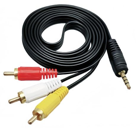 Cavo AV per videocamera da 3,5 mm a RCA, cavo adattatore uscita audio video da 3,5 mm a 3RCA da 5 piedi, per TV, tablet, smartphone, lettori MP3, DVD, CD, radio, computer, set-top box e home theater