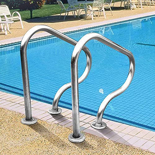 Generic Pool-Terrassengeländer, silberfarbener Schwimmbad-Handlauf, Edelstahl 304, perfekter Griff, rostfrei, Leiter-Stufen-Handlauf | 31,5 x 31,5 | 2 STÜCK