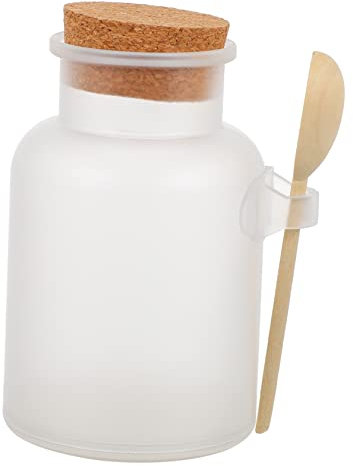 Garneck Nachfüllbare Kosmetik Flasche Kunststoff Mit Holzlöffel Und Korkdeckel Behälter Für Puder Und Badesalz Breite Öffnung Auslaufsicher Reise Und Aufbewahrungsflasche