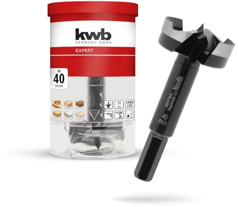 kwb Forstnerbohrer, Ø 40 mm, Topfbohrer (für Holz, geschmiedeter Bohrkopf, Spezialanschliff, schnelle, ausrissfreie Bohrlöcher, 4-seitig geschliffene Zentrierspitze, für Akkuschrauber & Bohrmaschinen)