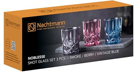 Nachtmann Stamper Vintage Colors 3er Set, Farbige Schnapsgläser, Kristallglas, 55 ml, Vintage Blue - Berry - Smoke, Noblesse, 105791
