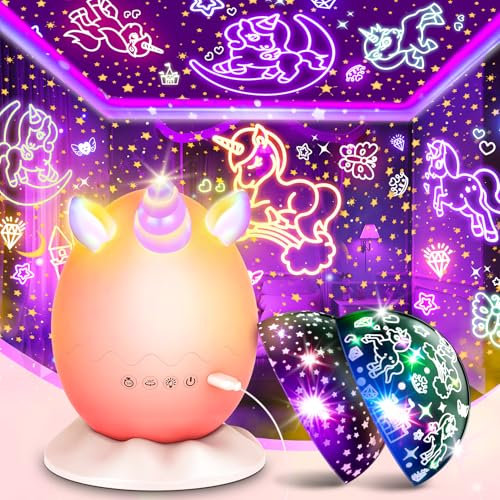Luce notturna a forma di unicorni per ragazze: unicorno uovo stella proiettore regali per 3 4 5 6 7 8 9 10 anni giocattoli per ragazze con unicorno e stella tema timer per bambini età 3-5 4-6 6-8 8-10