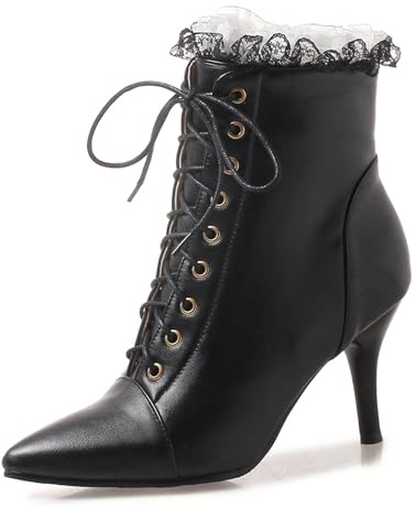 OALEEN Bottines à Lacets Femme Hiver Talon Aiguille Dentelle