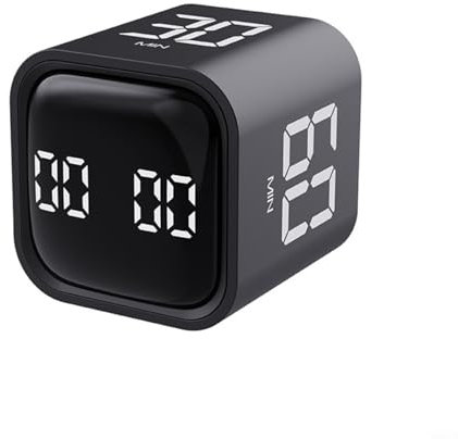 HEIBTENY Temporizador, temporizador de cubo, temporizador de cubo de tiempo, sensor de gravedad, pantalla LED, reloj silencioso de cuenta regresiva, estudio, reunión, cocina, fitness (negro)