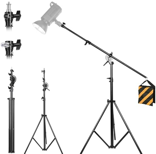 Professionelles Fotostativ mit Federdämpfung, 400cm Höhe & 330° Neigung, Stativstange mit Gewichtstasche für Studio/Outdoor, 1/4-3/8 Schrauben (Aluminium)