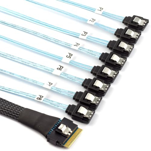 xiwai SFF-8654 8i 74-poliger Slimline SAS 4.0 Host Raid auf 8 SATA 7-poliges Ziel Datenübertragungs-Festplatten-Fanout-Raid-Kabel 1-auf-8-Splitter 0,5 m