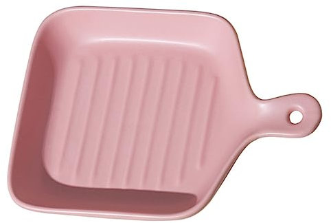 BEBEMOKO Microwave Safe Ceramic Plate Baking Pan Handle Ceramic Grill Pan Simple Style Baking Plate Grill Cookware for Outdoor Tableware Oven Dishes