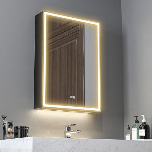 HOMCOM Spiegelschrank Bad mit LED-Beleuchtung Steckdose 50x12,8x70cm