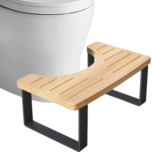 Rouzin Toilettenhocker Erwachsene, wc Hocker Erwachsene, Holz-Toilettenhocker Anti-Rutsch Klohocker, Tragbarer Badezimmer Hocker für Kinder, 40 * 20 * 17cm