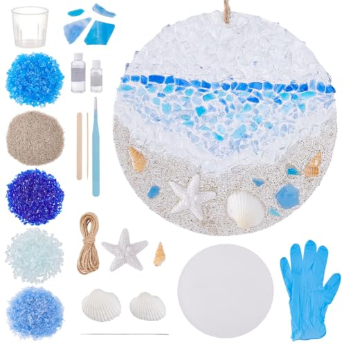 WEBEEDY Sea Glass Suncatcher Ornament Handmade Ocean Sea Glass Resin Hanging Kit with Instruction for Adults Beginners Art Hanging Ornament Valentine's Day Beach Theme Decor Gift