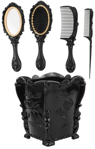 ASAKKURA Vintage Hair Comb Set for Women with Wide Tooth Styling Comb and Handheld Mirror Suitable for Thick Curly Hair and Travel Use