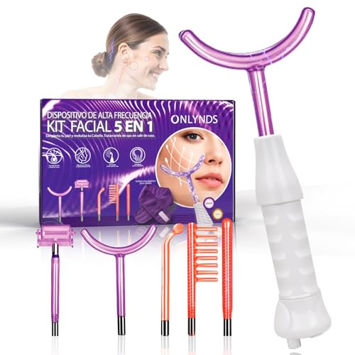 ONLYNDS® SUPER-PACK 5 en 1 De Alta Frecuencia Facial + Cinta Skincare | 5 Tubos De NEÓN y ARGÓN | Máquina Cuidado Facial Para Quitar Arrugas y Acné | Aparato Radiofrecuencia Facial