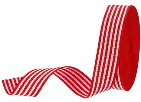 PATIKIL 3/4 tum röd- och vitrandigt grosgrainband, 10 Yard polyestertyg randigt hantverk band dubbelvänd design för rosett presentförpackning gör-det-själv juldekorationer