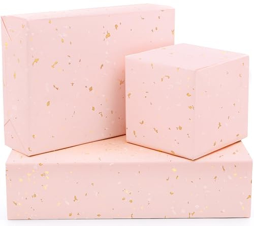 52 cm x 76 cm rosa omslagspapper, metalliskt eco presentomslagspapper perfekt för bröllop, födelsedag, babyshower, examen och jul (4 ark)