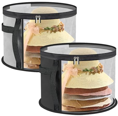 XZSKD 2 Pcs Hat Box, Hat Boxes With Lids, Circular Storage Box With Handle And Dust Cover, Suitable For Carrying And Storing Various Types Of Hats (Black And Gray)