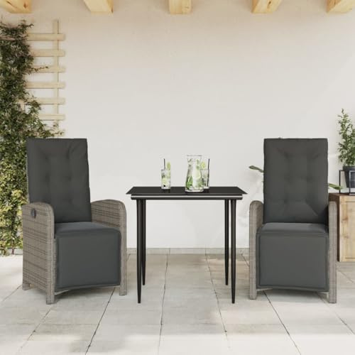 Snsowed 3-TLG. Bistro-Set mit Kissen Grau Poly Rattan, Gartenset Tisch Und Stühle, Balkon Möbel Für Kleinen Balkon, Terrassenmöbel, Balkonset, Balkonmöbel, Möbelsets - 3212556