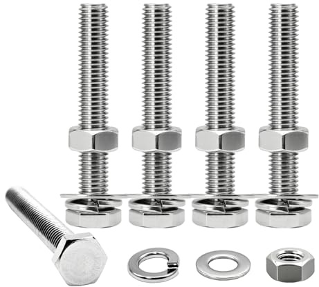3/8-16 x 3 Hex Bolts Set, 5 Sets 3/8-16 Thread 3 Inches Long, Hexagon Bolt Nuts, Flat & Lock Washers, Stainless Steel 304 Right Hand Fully Thread Heavy Duty Hex Bolts Assortment Kit