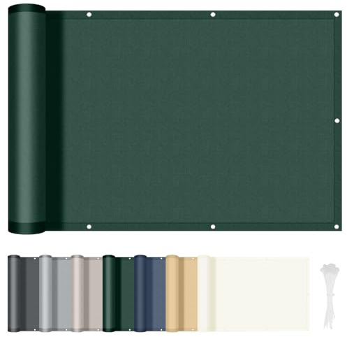HENG FENG Pantalla de Privacidad Balcón 90x500cm, PES 160g/m², Verde | Tela impermeable para balcón,95% Protección UV, resistente Ocultación de balcón,con bridas, para jardín,terraza,exterior