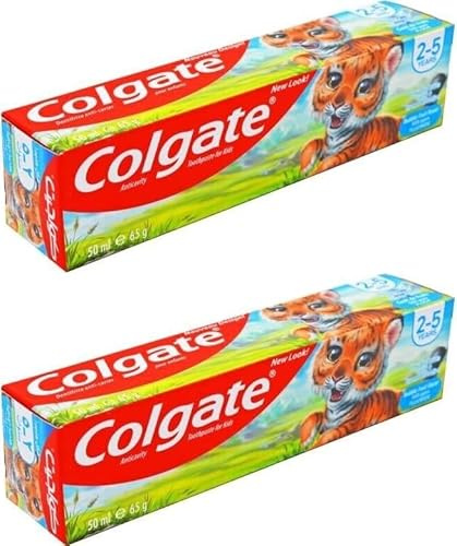 Colgate Kids Toothpaste 2-5 Years, 2x50ml Pack – Bubble Fruit Flavour, 500ppm Fluoride, Cavity & Enamel Protection, Gentle Cleaning, Specially for Little Teeth