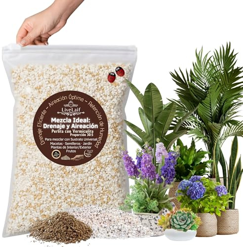LiveLaif®- 5L - Mezcla Perlita con Vermiculita para Plantas | Lista para Usar con sustrato Universal, sustrato suculentas, orquideas, etc | Proporción Ideal para Macetas y Jardin (Mezcla 5L)