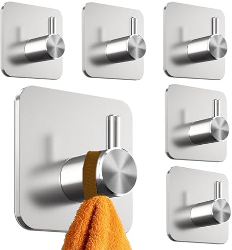 LIULINY 6 Pezzi Ganci Adesivi Bagno, Appendini Adesivi, Gancio Adesivo Realizzato in Acciaio Inox, Porta Asciugamani da Parete Appendi Accappatoio, Contenere Fino 10kg, per Cucina Bagno (Argento)