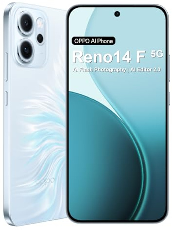 OPPO Reno14 F 5G Smartphone ohne Vertrag, 8+256GB Simlockfreies AI Handy Android, 120Hz 6,57 AMOLED Schirm, Snapdragon 6 Gen 1, 50MP AI Kamera, 6000mAh Akku, SUPERVOOC 45W, IP69, 4K-Video, NFC, Blau
