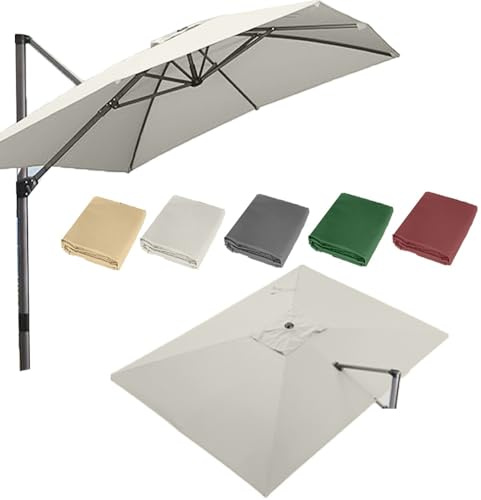 10ft X 13ft Cantilever Parasol Replacement Fabric Rectangle 8 Ribs Garden Umbrella Canopy Replacement Cloth, Large Patio Parasol Top Cover Anti-UV(Beige)
