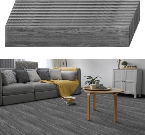 Monucep PVC Bodenbelag Vinylboden Selbstklebend, 91.44 cm x 15.24 cm x 2 mm, 7.5 ㎡/ 54 Fliesen Selbstklebende Vinyl-Fliesen wasserdicht, Holzoptik, für Küche, Badezimmer, Dunkelgrau