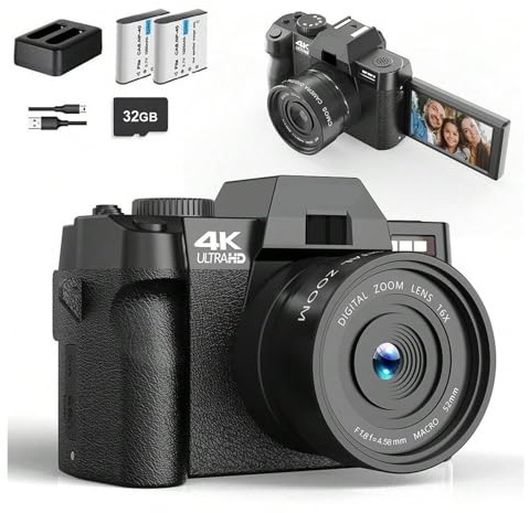 YVAAASIYC Macro Lens 4K Digital Camera Flip Screen Selfie Camcorder 48MP WIFI Webcam Vintage Video Recorder 16X Zoom