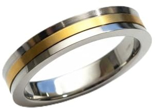 De Santis Anillo de banda bicolor para hombre (unisex) medida 21 de acero satinado con inserto central de oro amarillo, diseño moderno y minimalista, estilo fede, fabricado en Italia