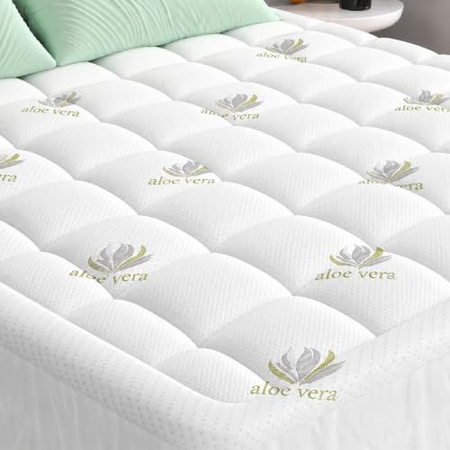 Topper per materasso in memory foam, per letto king size, in gel, con tasca extra profonda, morbido e traspirante (Aloe Vera, king size da 150 x 200 x 3,5 cm)