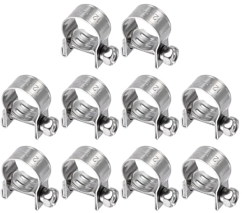 sourcing map 10pcs Fuel Injection Hose Clamp 12-14mm Adjustable 304 Stainless Steel Mini Gas Line Hose Clamp for Automotive Agriculture Plumbing Diesel Petrol Pipe