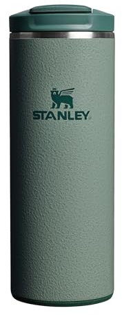 STANLEY 1913 Transit Flip Top Mug 0.35L - Hammertone Green | Keeps 4 Hours Hot - 6 Hours Cold - Leakproof - Dishwasher Safe - Car Cup Holder Compatible