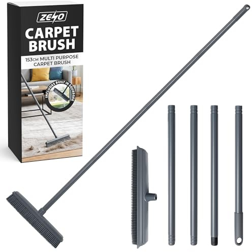 ZENO Rubber Broom Carpet Brush 153CM | Rubber Brush & Floor Sweeper for Carpet, Rugs & Hard Floors | Silicone Bristle Brushes for Pet Hair Removal | Collapsible Handle | Built In Squeegee | 32CM Wide