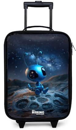NoBoringSuitcases© Kinderkoffer Klein Reise Trolley Rollkoffer Kleiner | 48x31x19 cm - Kinder Koffer mit LED Rollen für Kind Suitcases Wesen - Sternen