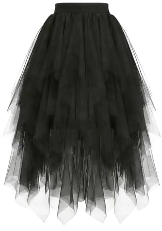 CIYIN Gonna in Tulle Donna Lunga, Tulle Tutu Irregolare Multistrato (IT, Testo, L, Regular, Regular, Nero)