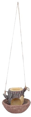 EMUKOEP Mangiatoia per Uccelli, Stazione di Alimentazione per Birdwatching in Resina a Forma di Ceppo di Albero con Facile Ingresso Dell'Acqua Aperta, per Patio da Giardino